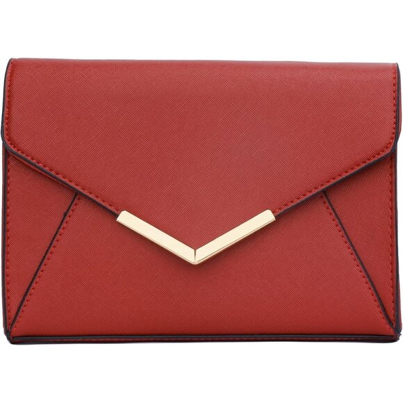 ⚡ Women's Red Leather Elegant Snap Closure Envelope Foldover Clutch Bag - Picture 4 of 7